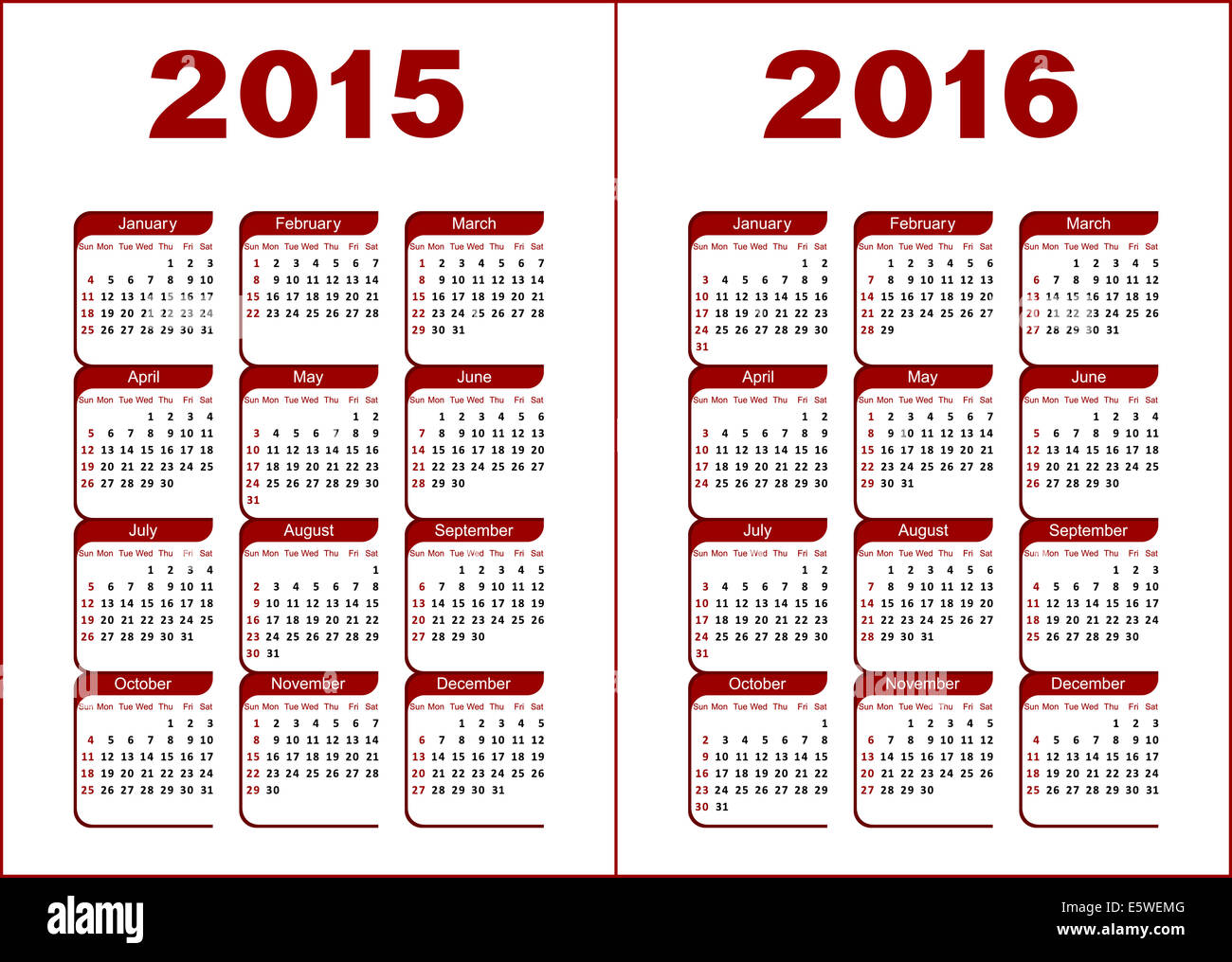 Calendar 2015, 2016 Stock Photo