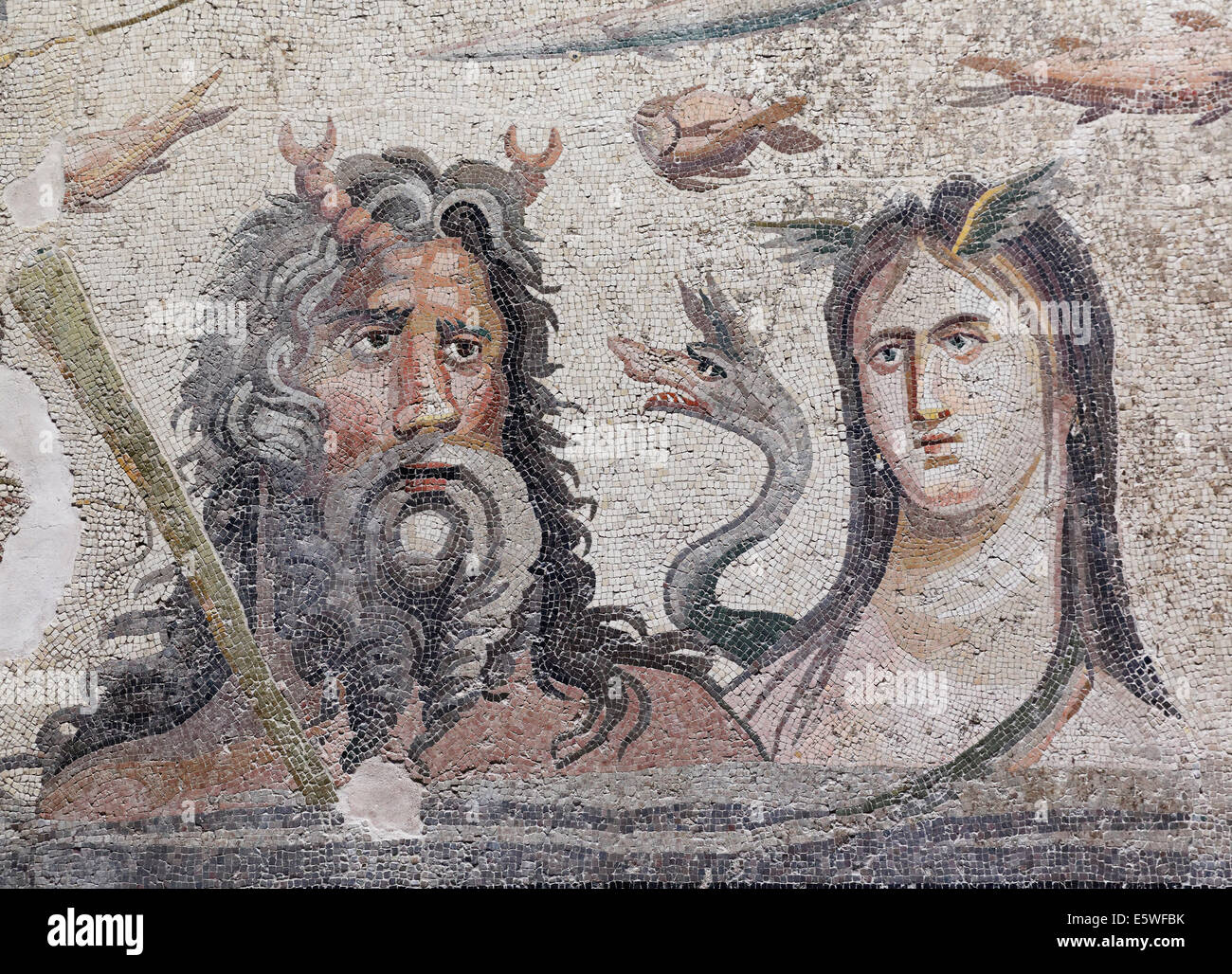 Mosaic, Oceanus and Tethys, Zeugma Mosaic Museum, Gaziantep, Southeastern Anatolia Region, Anatolia, Turkey Stock Photo