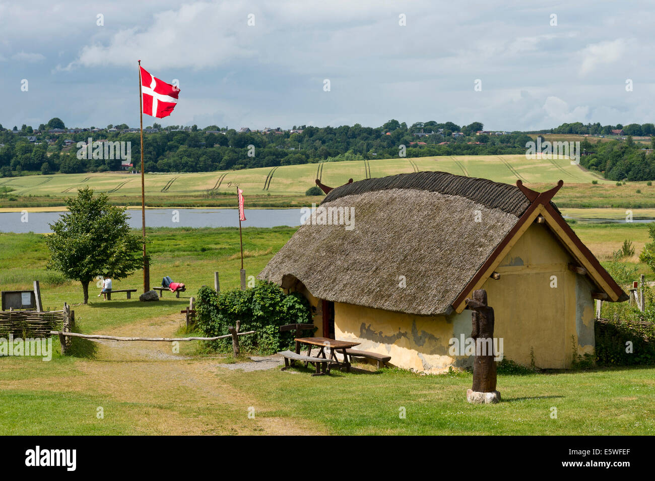 House, reconstructed farm with nine houses of a large-scale farmer from the Viking Age, Viking Center Fyrkat, Fyrkat, Hobro Stock Photo