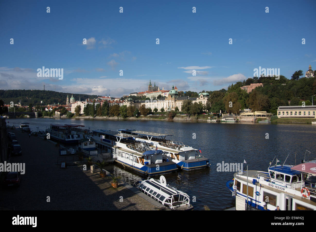 St Vitus cathedral and Pargue castle and the Vitava river Prague Czech Republic Stock Photo