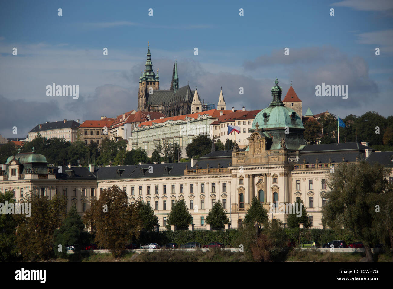 St Vitus cathedral and Pargue castle and the Vitava river Prague Czech Republi Stock Photo
