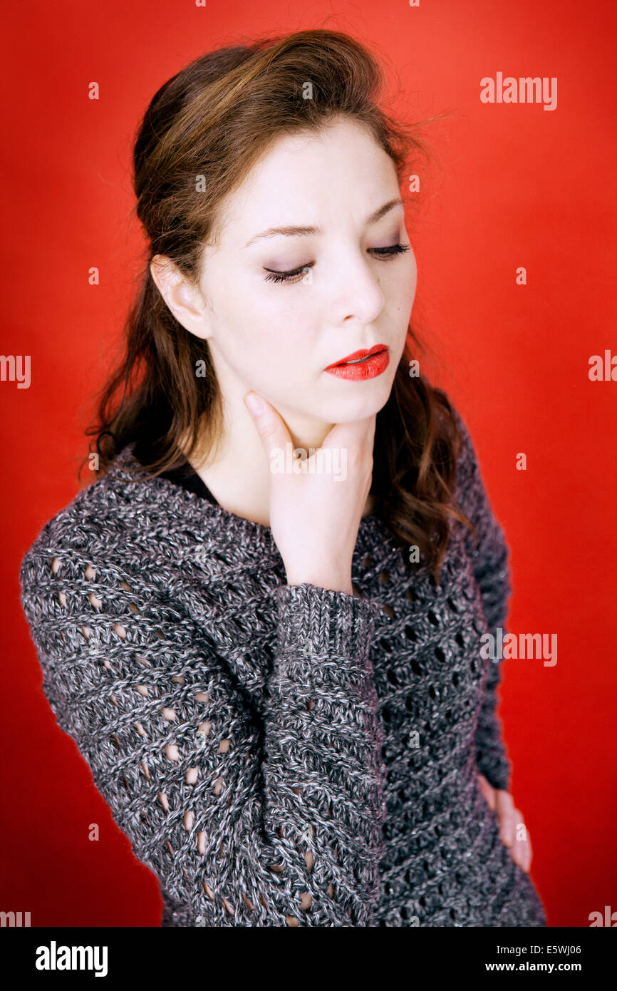 Woman with sore throat Stock Photo Alamy