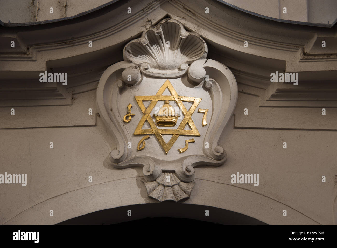 Jewish  emblem on a building in the Jewish Quarter of Prague Czech Republic Stock Photo