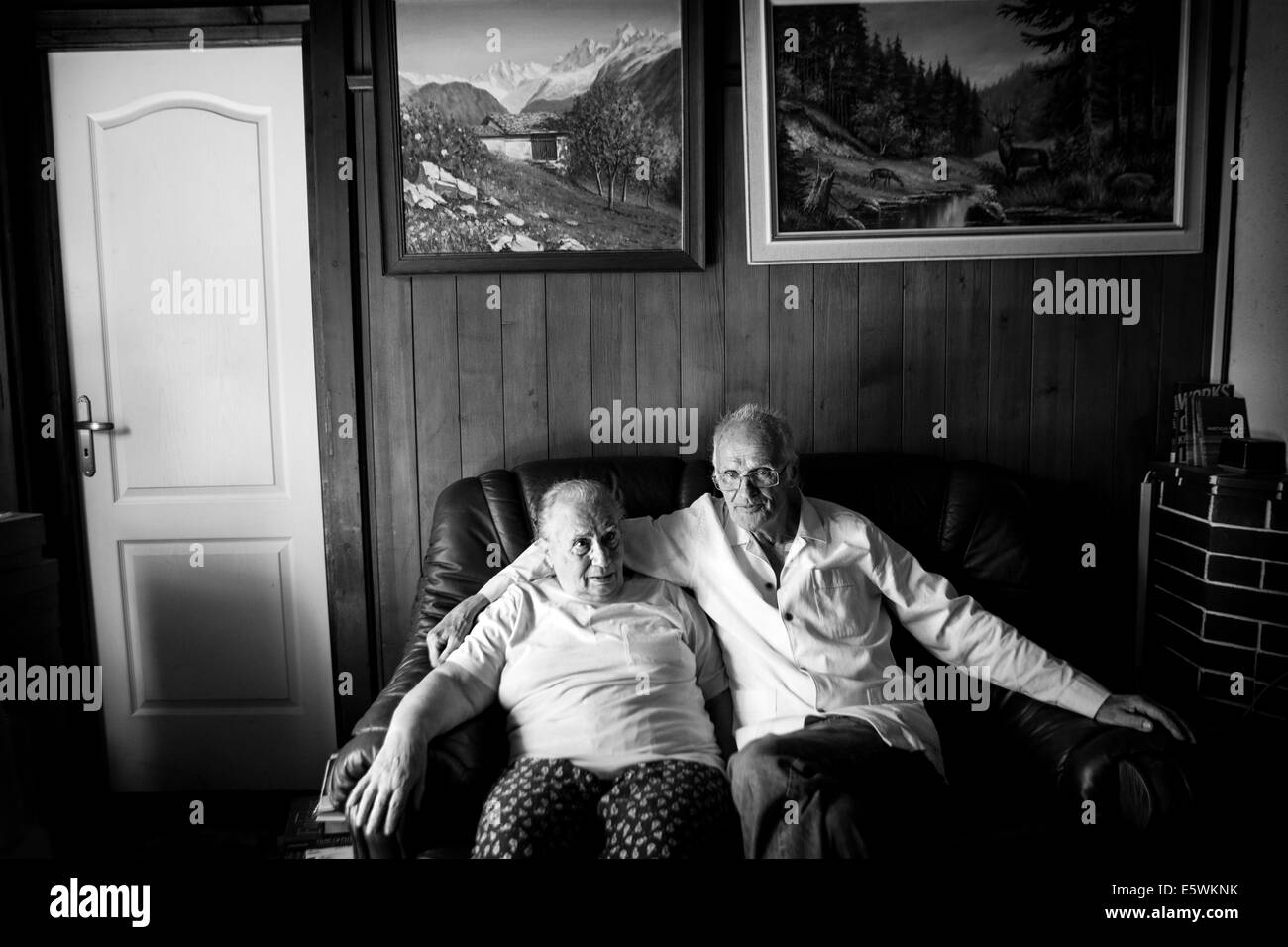 Elderly couple indoors Stock Photo