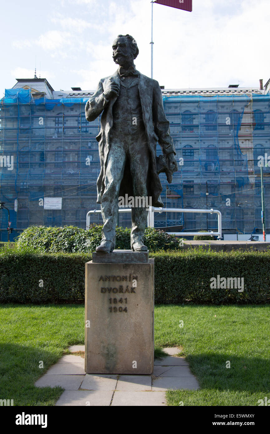 Statue of Dvorak in front of the Rudolfinium on Jan Palach Square, Prague, Czech republic Stock Photo