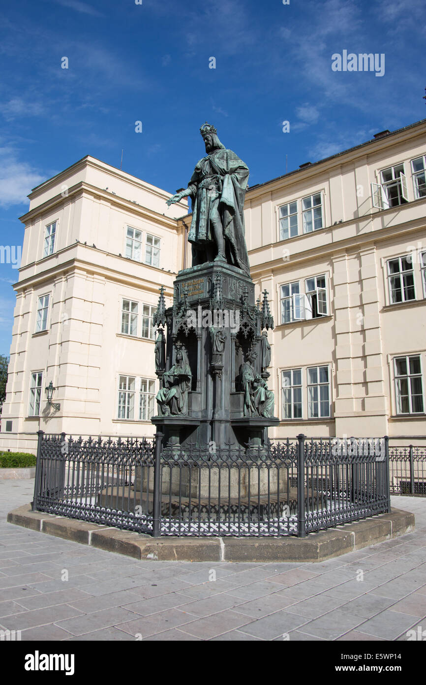 Statue by Charles Bridge tower Prague Czech Republic Stock Photo