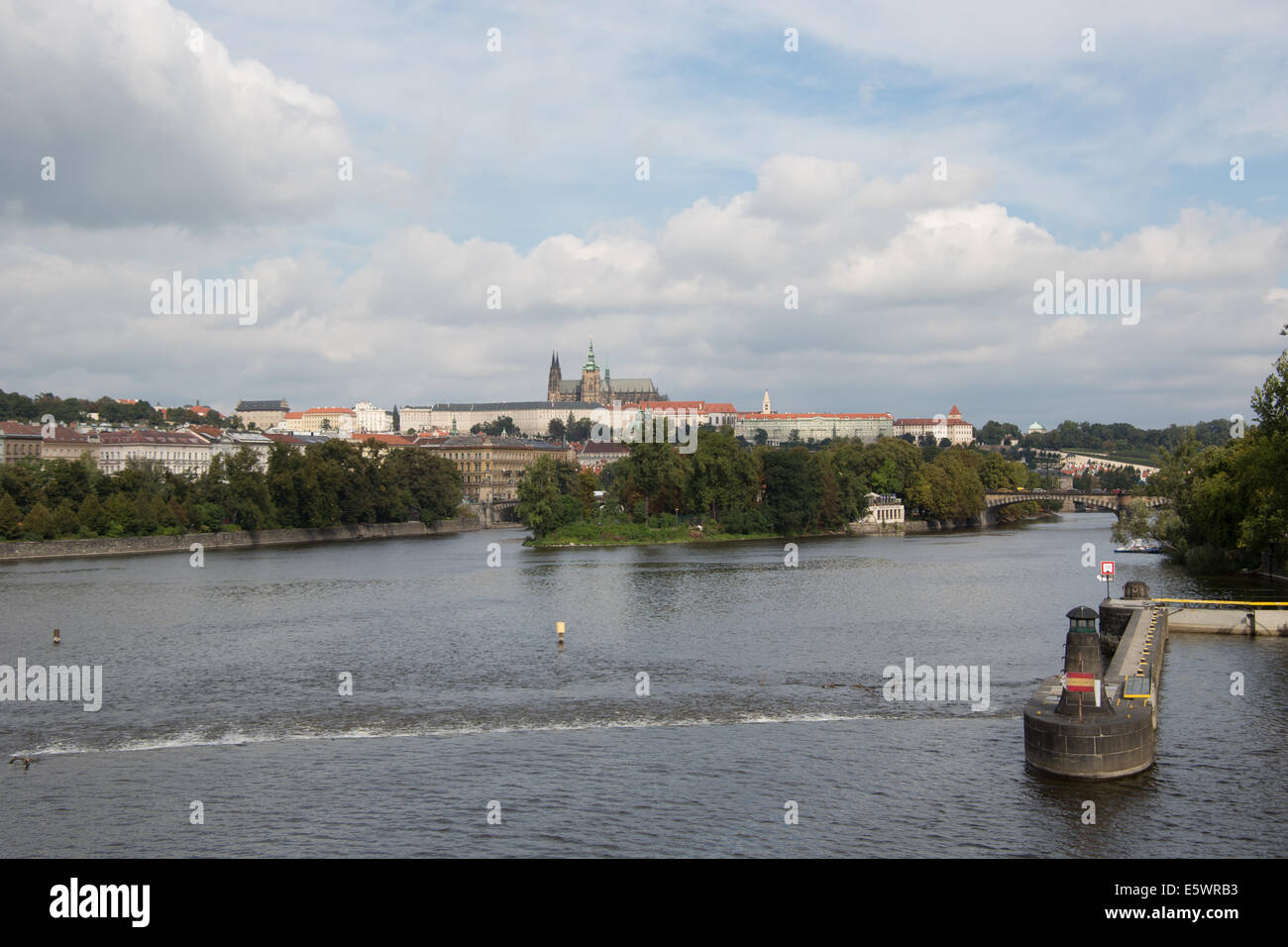 St Vitus cathedral and Prague castle Shooters island and the Vitava river Prague Czech Republic Stock Photo