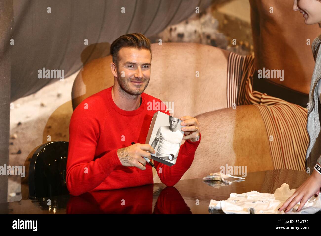 David Beckham visits H&M Times Square to promote his new David Beckham Bodywear collection and upcoming Super Bowl XLVIII commercial Featuring: David Beckham Where: New York New York United States When: 01 Feb 2014 Stock Photo