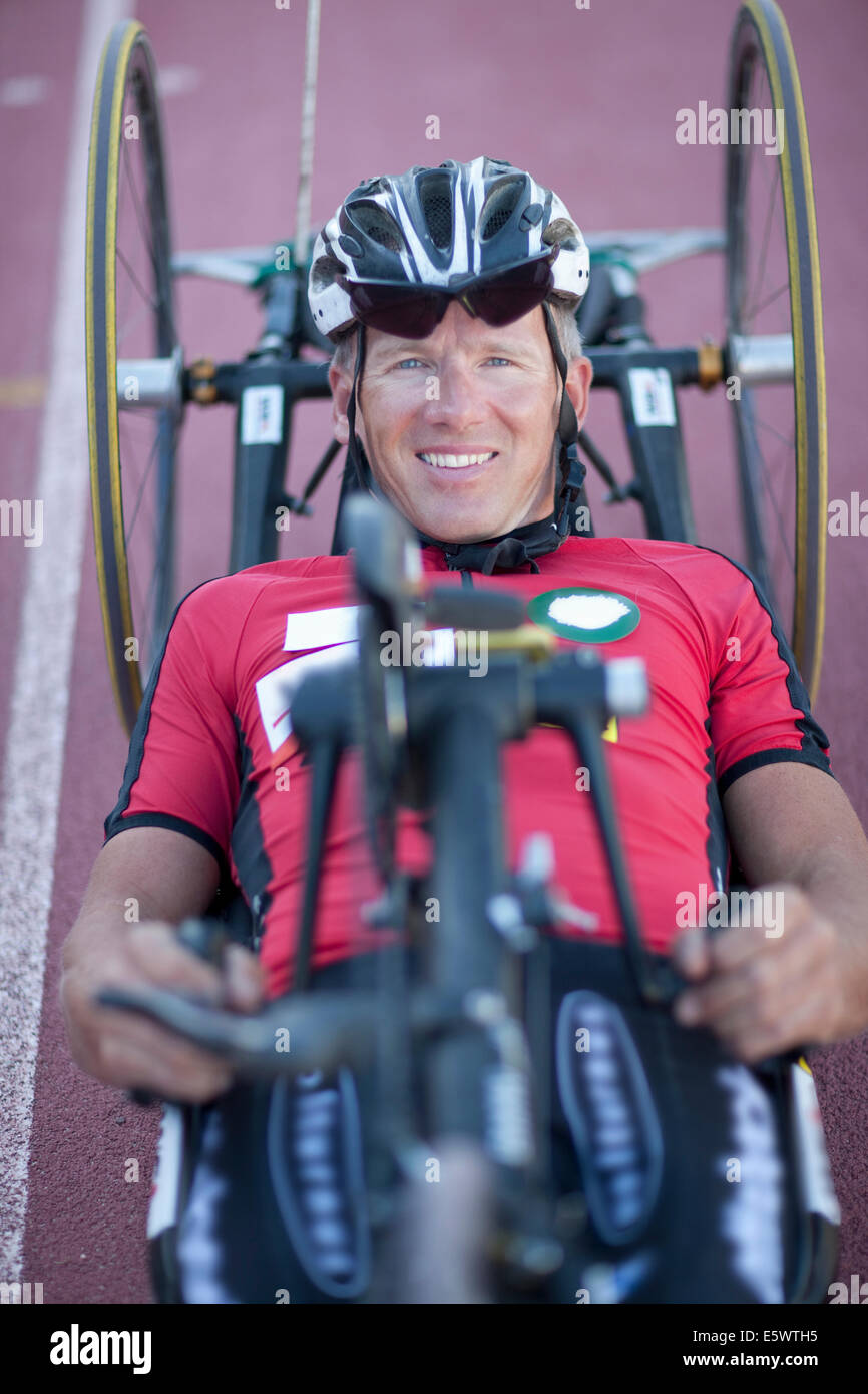 Close up of cyclist in para-athletic training Stock Photo