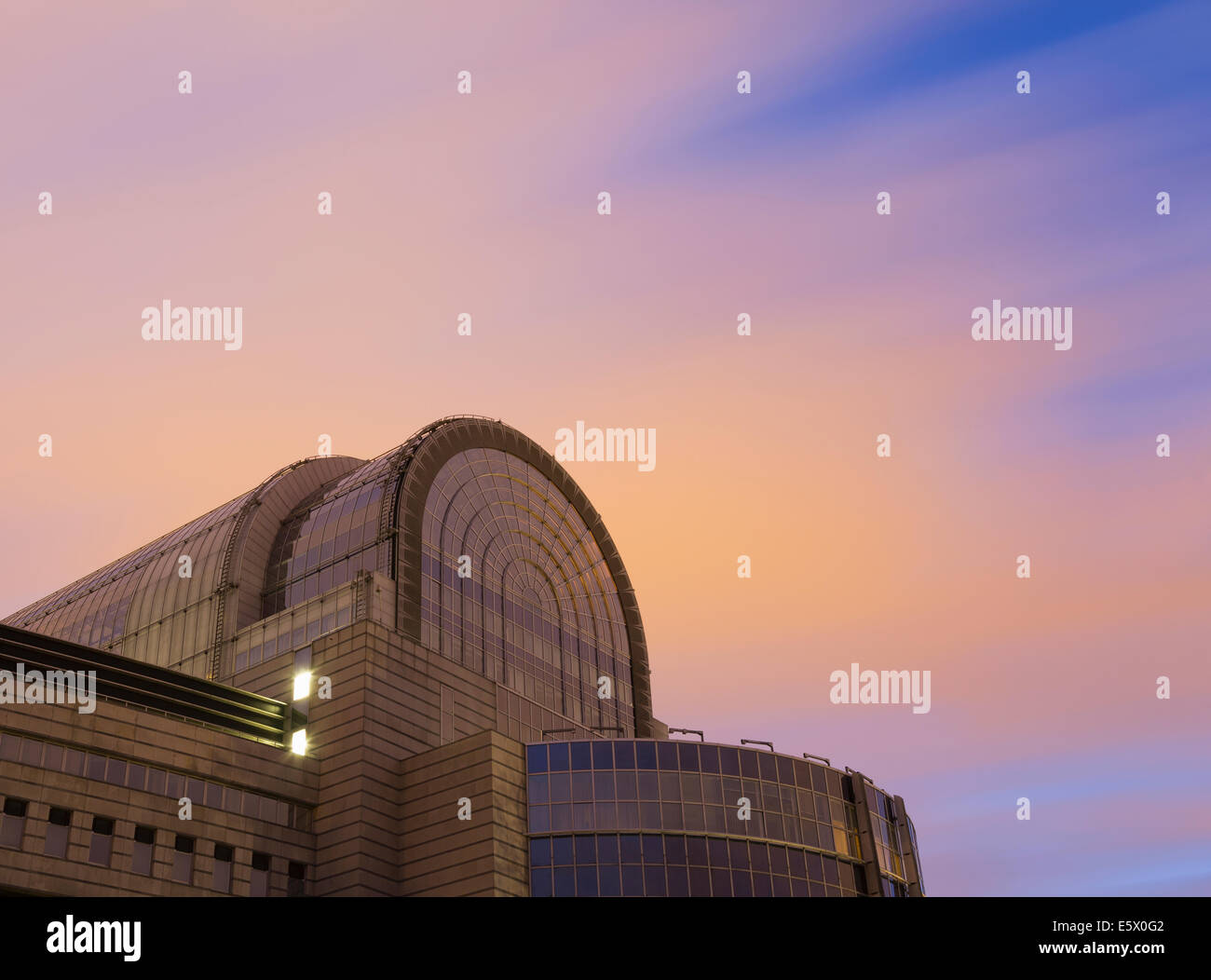 European Parliament building at night, Espace Leopold, Brussels, Belgium Stock Photo