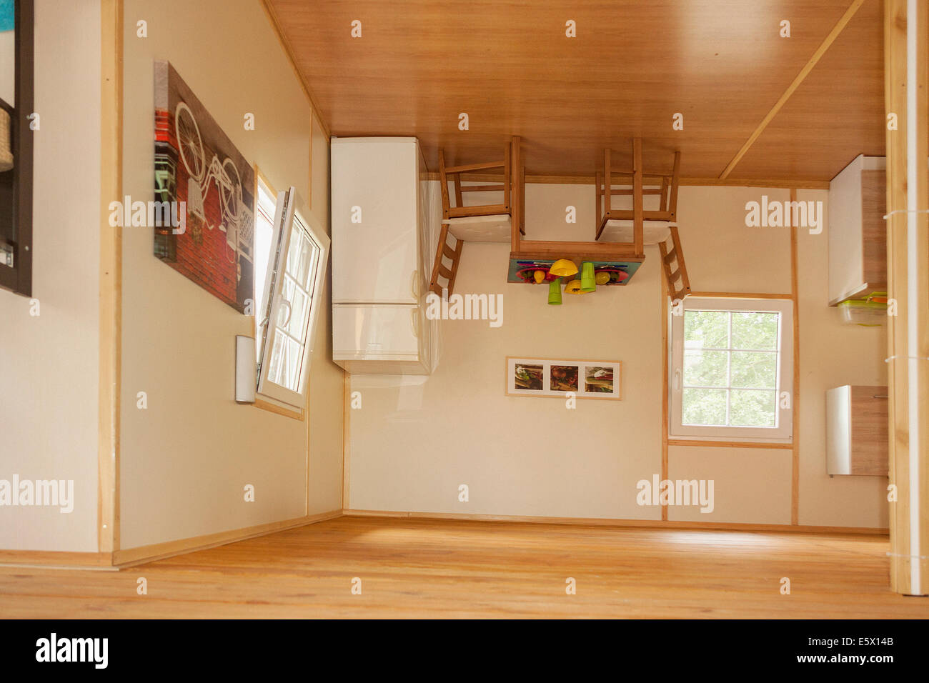 Kitchen inside upside-down house in Jastrzębia Góra, Poland Stock Photo ...