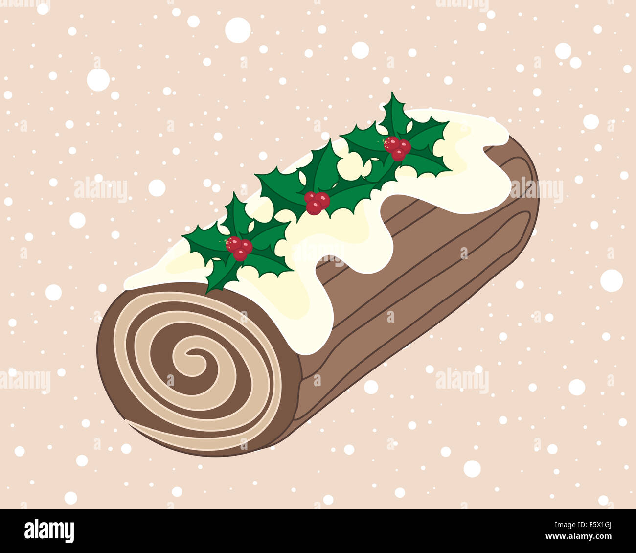 an illustration of a Christmas chocolate yule log with cream swirl