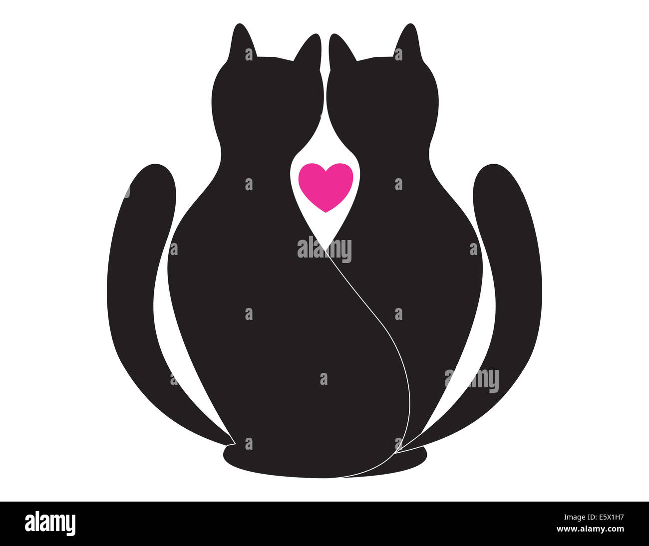 Silhouettes Of Two Sitting Cats Looking At Red Heart Pets Love Vector Icon  Stock Illustration - Download Image Now - iStock