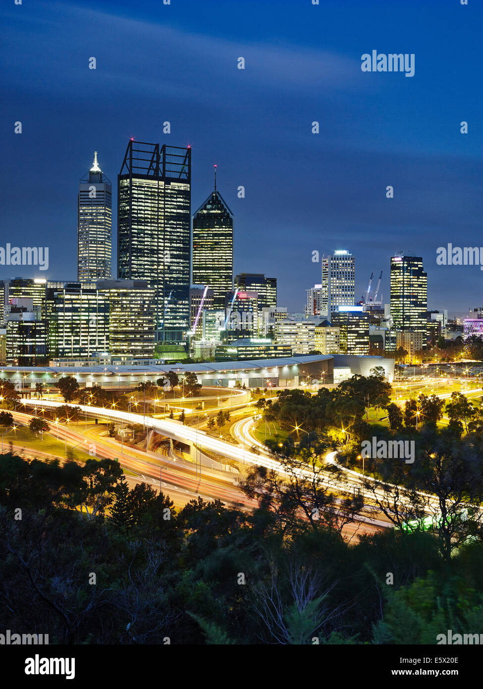 Perth skyline, viewed from Kings Park, Perth, Australia Stock Photo