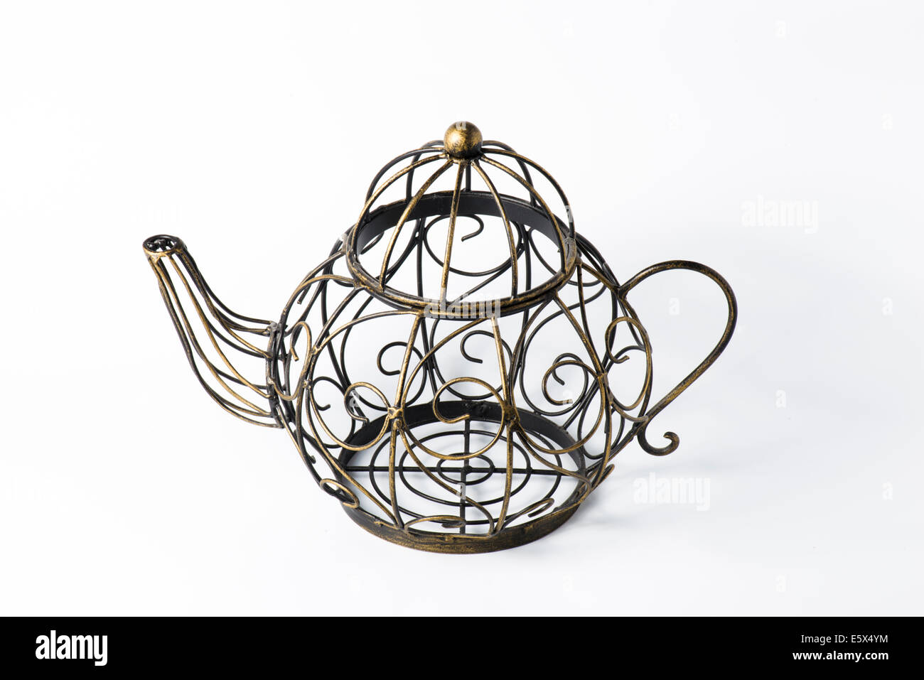 Metal wireframe teapot on white for decoration Stock Photo