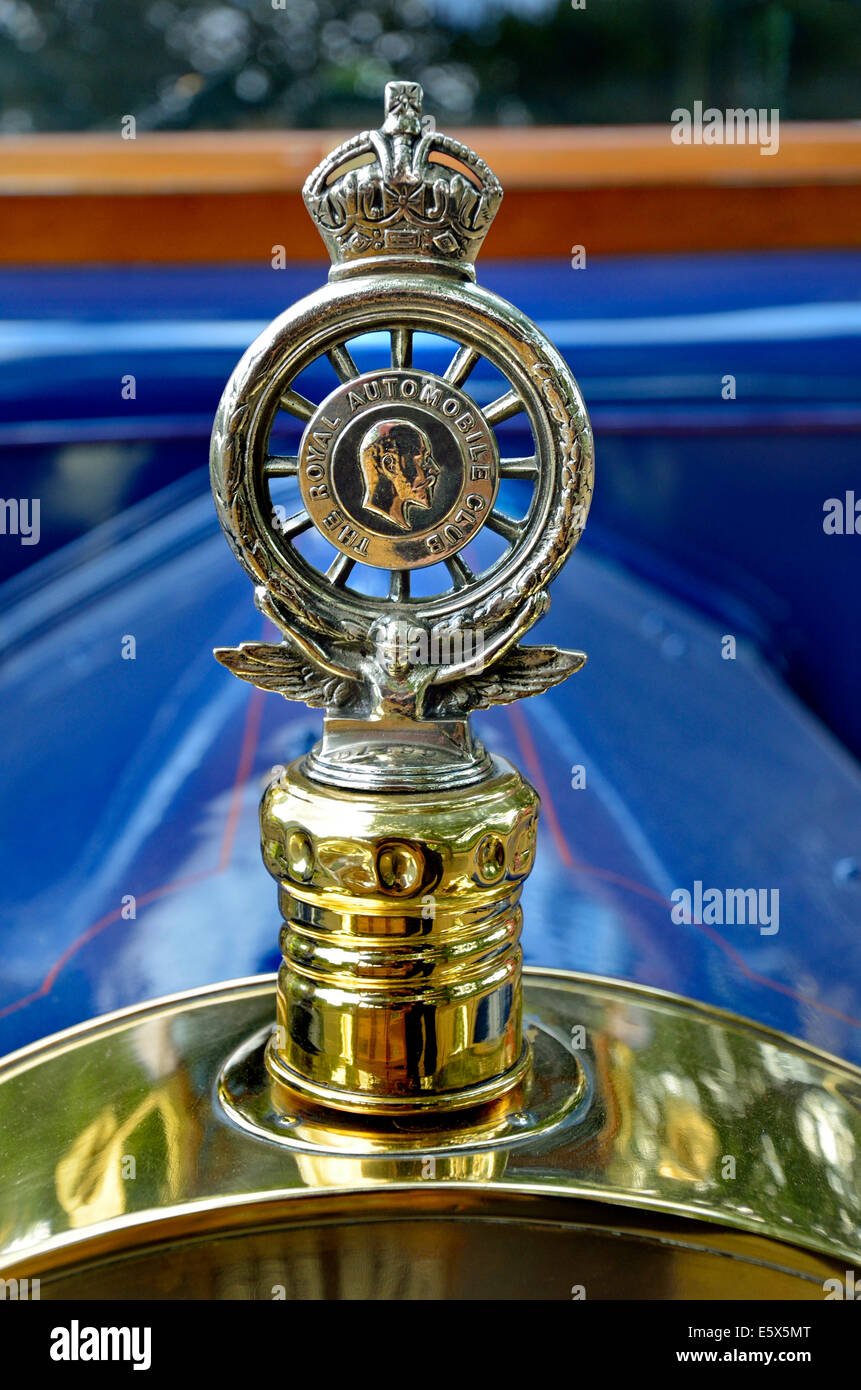 Royal Automobile Club hood ornament with head of Edward VIII on the bonnet of a vintage car Stock Photo