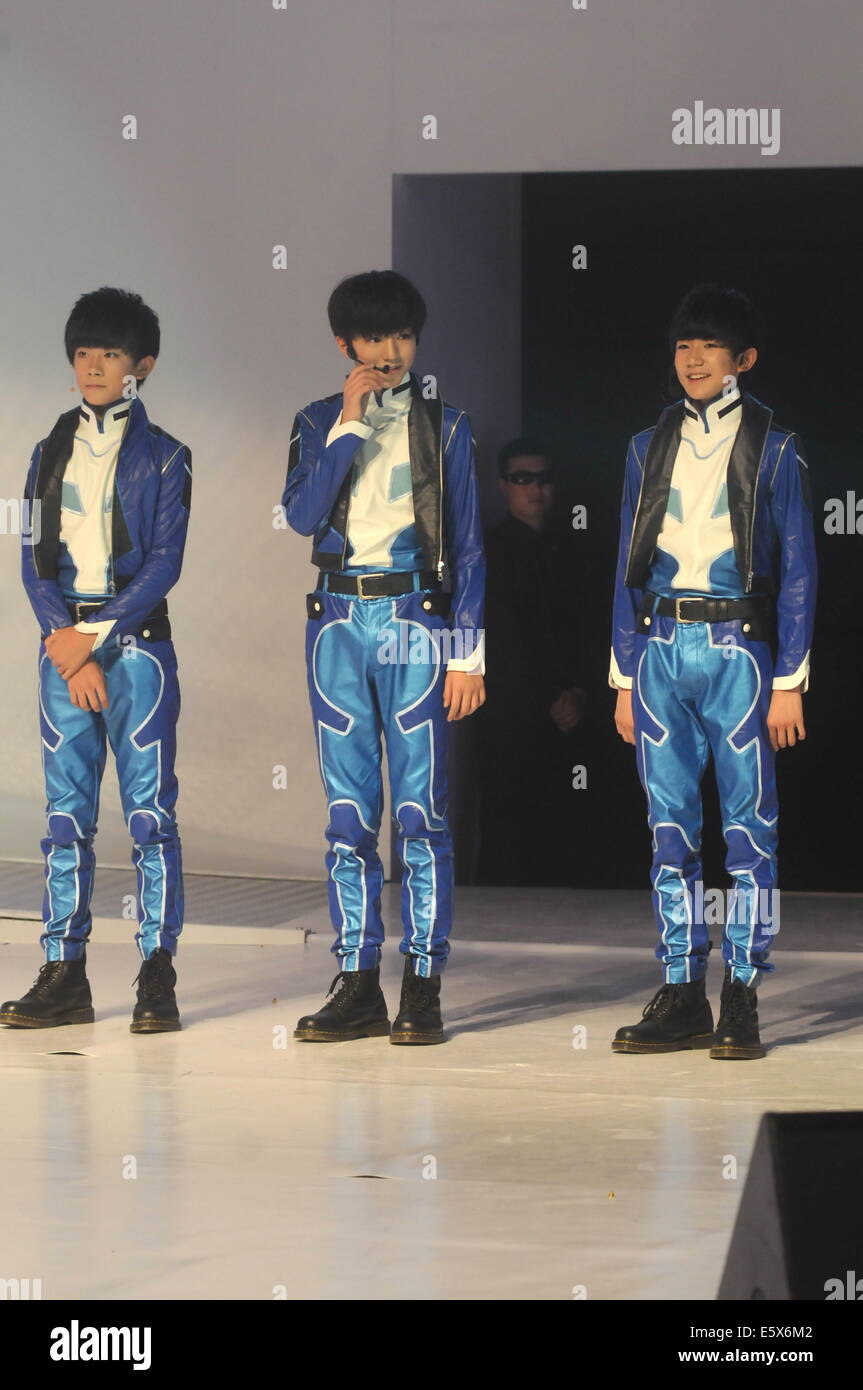 Chinese youngest boy group TFBOYS attend commercial activity in