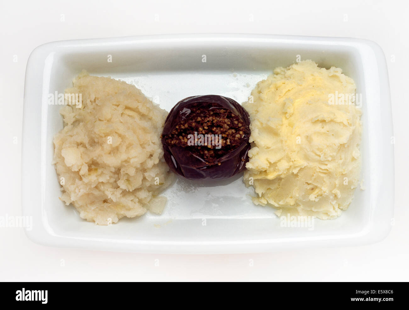 Haggis Traditionally Served With Neeps (scottish For Turnips) & Potatoes Stock Photo