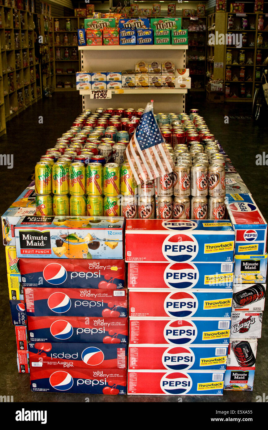 American Canned Soda On Display Inside The American Candy Store In Stock Photo Alamy