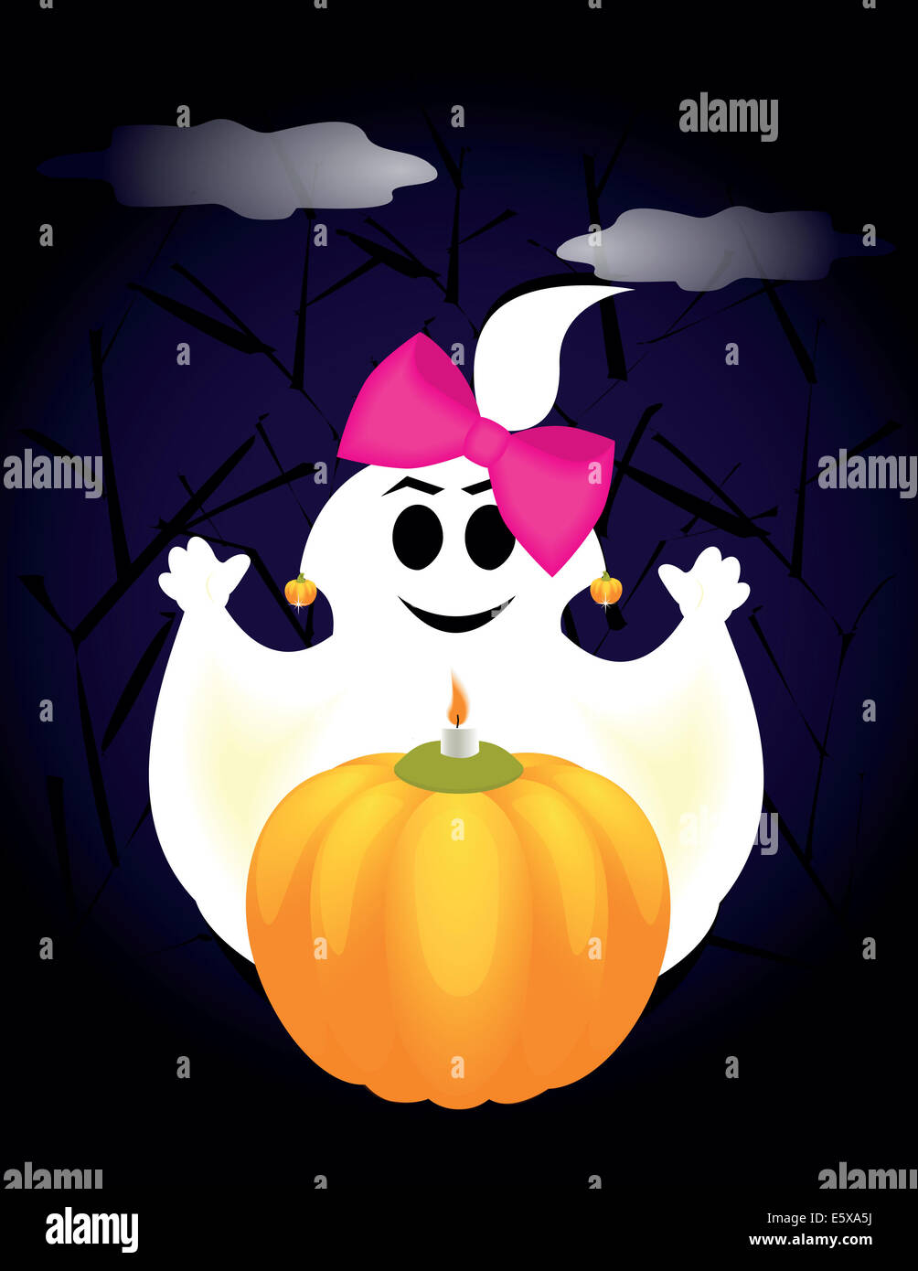 ghost with pumpkin on dark haloween night Stock Photo - Alamy