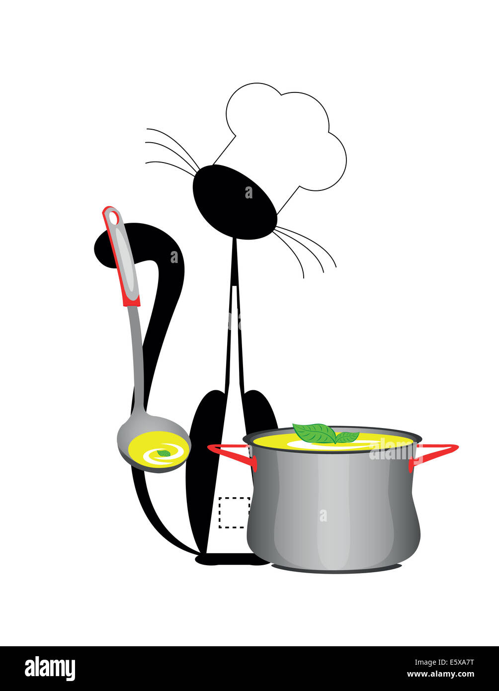 An illustration of a cat the cook with a pan Stock Photo