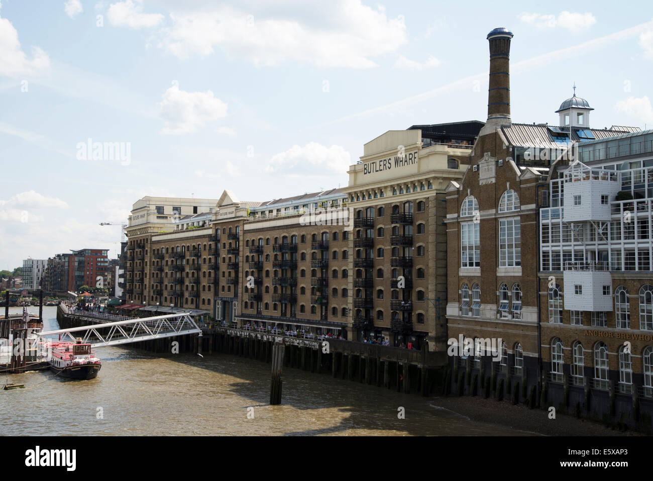 Butlers Wharf, Southwark, London, UK. River view from Tower Bridge Stock Photo