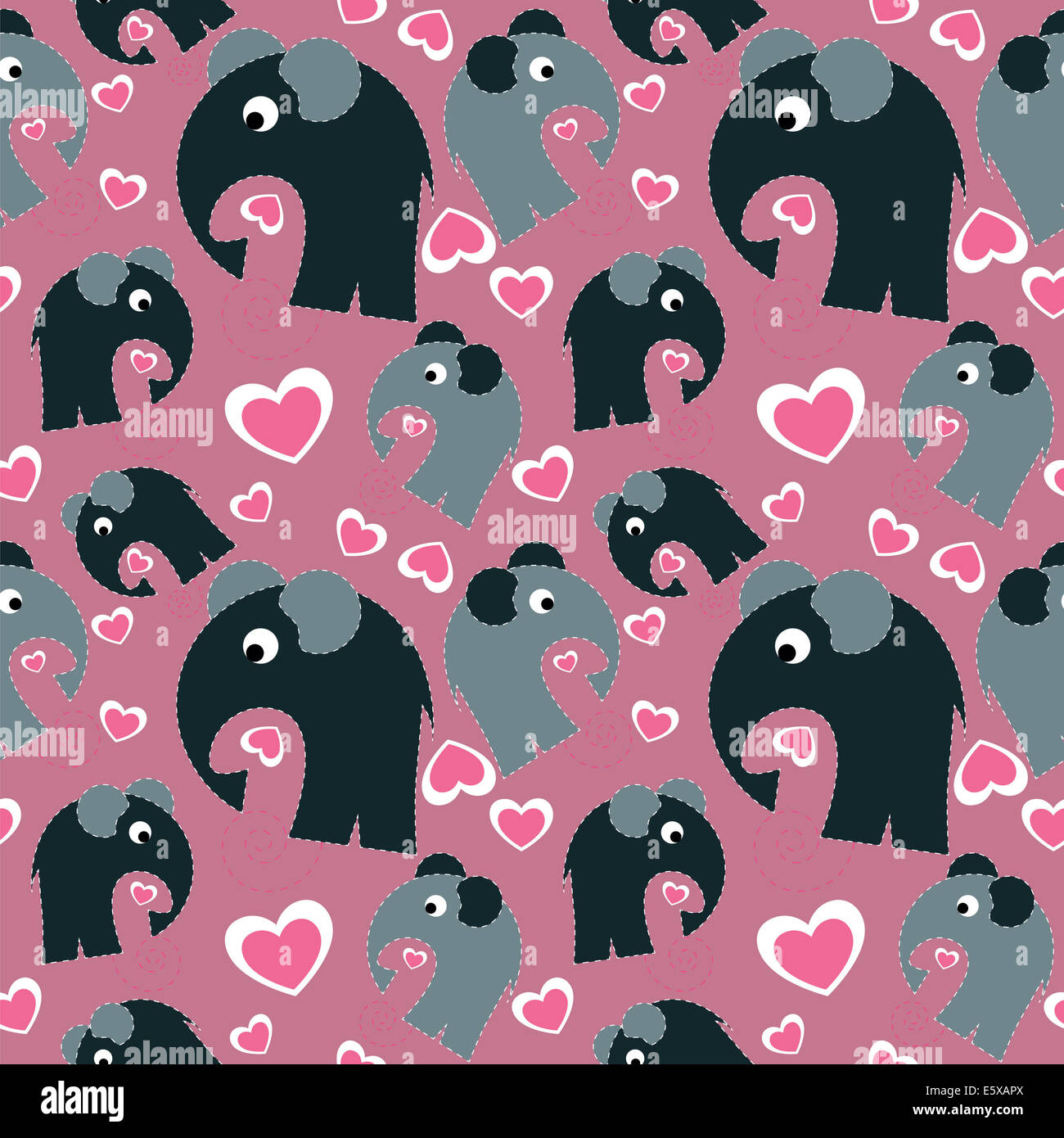 seamless pattern with grey elephant and heart Stock Photo - Alamy