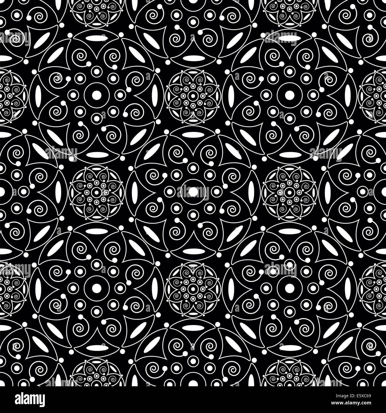 abstract white seamless pattern on black background Stock Photo