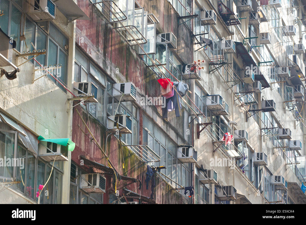 Gloomy Apartment Building In Chun Yeung Street, Hong Kong. Stock Photo