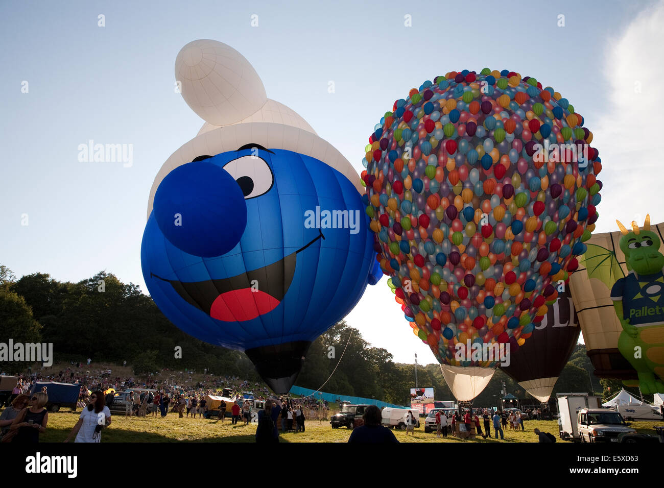 Bristol, UK. 7th August, 2014. Smurf is new this year at the Bristol International Balloon Fiesta Credit: Keith Larby/Alamy Live News Stock Photo