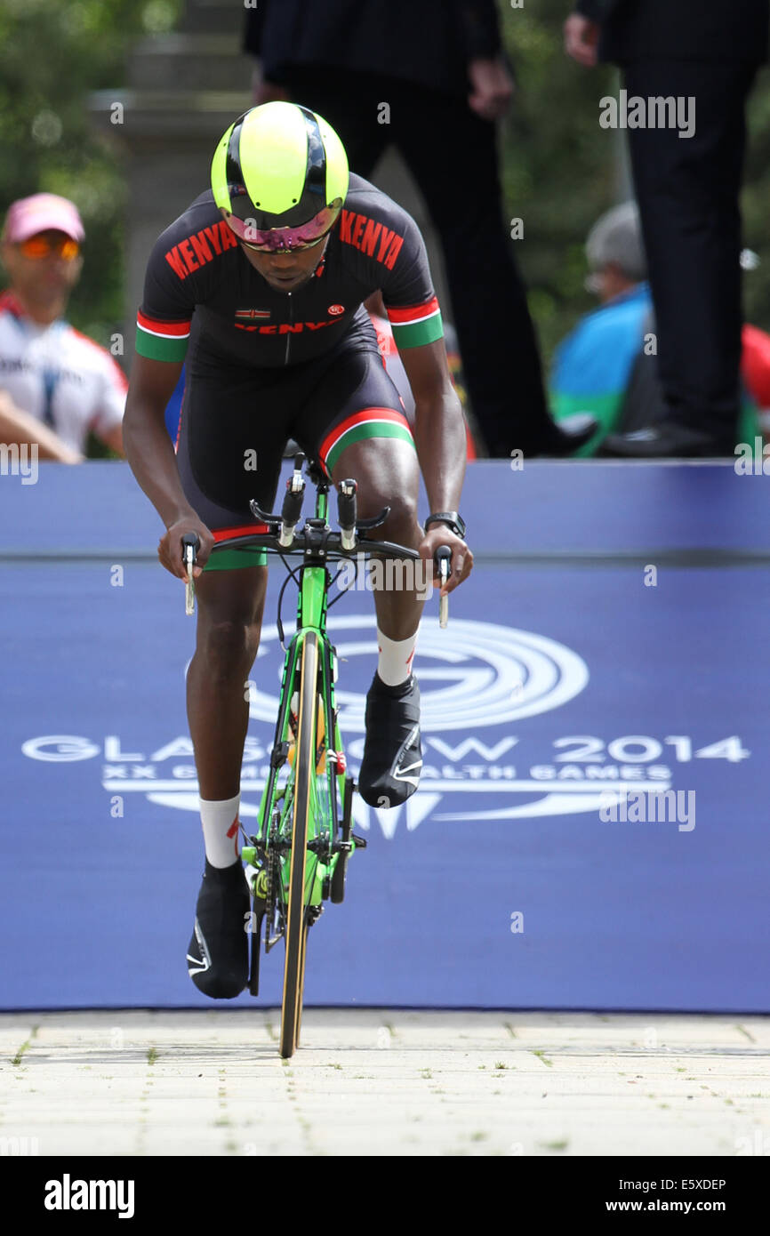 Suleiman Kangangi of Kenya in the Cycling Time Trial at the 2014 Commonwealth games in Glasgow. Stock Photo