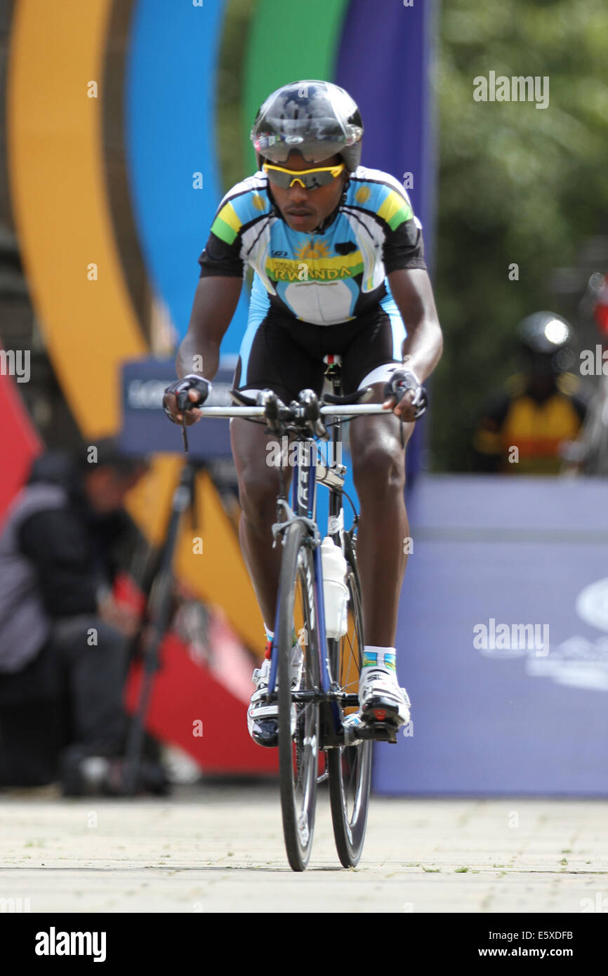 Janvier Hadi of Rwanda in the Cycling Time Trial at the 2014 Commonwealth games in Glasgow. Stock Photo
