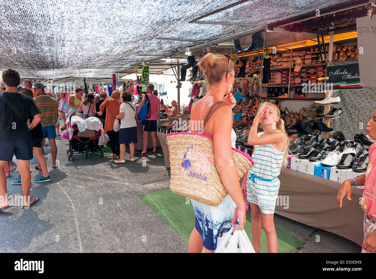 -Public Markets in the Streets- Cambrils Village, Catalonia (Spain). Stock Photo