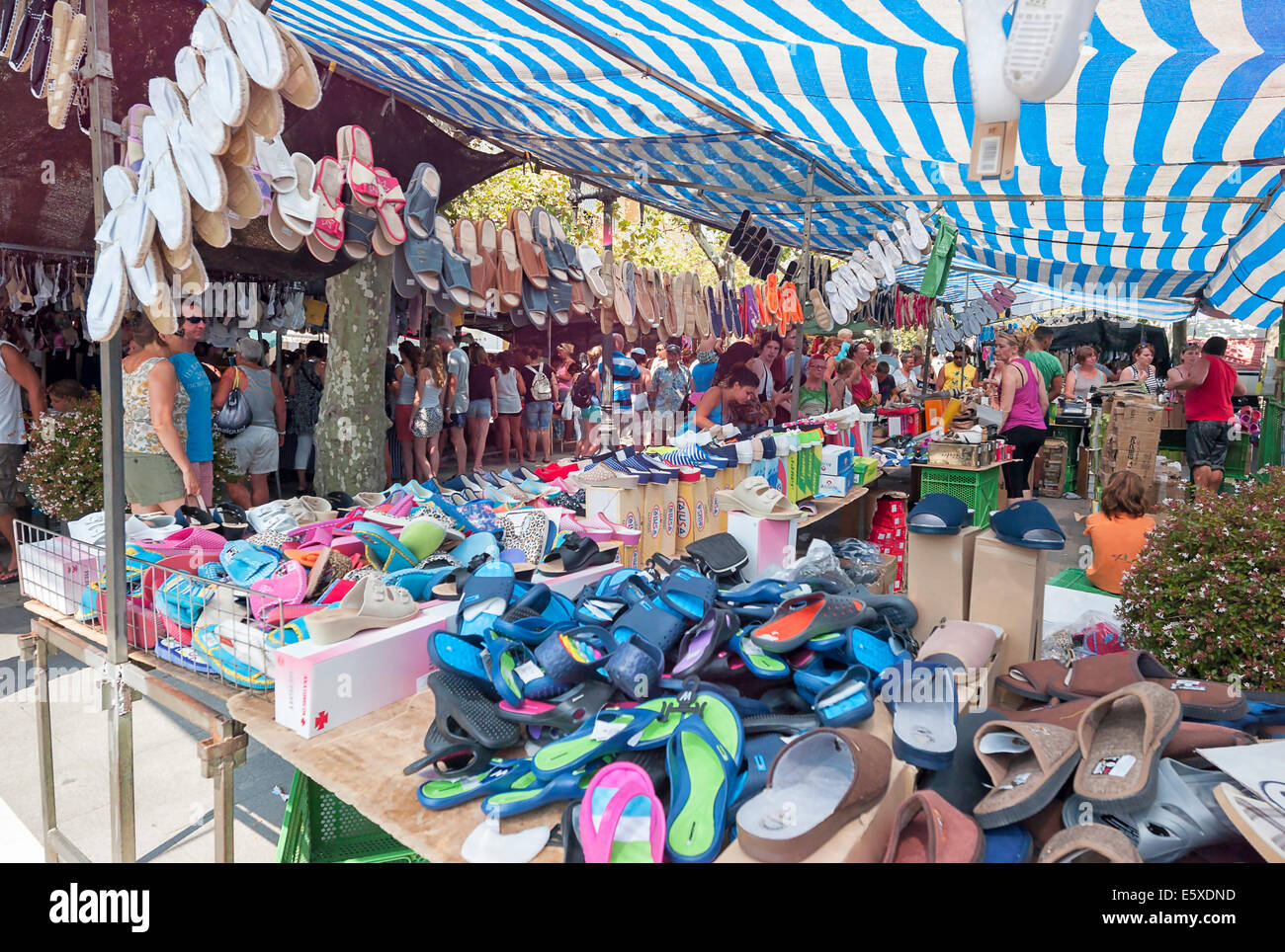 -Public Markets in the Streets- Cambrils Village, Catalonia (Spain). Stock Photo