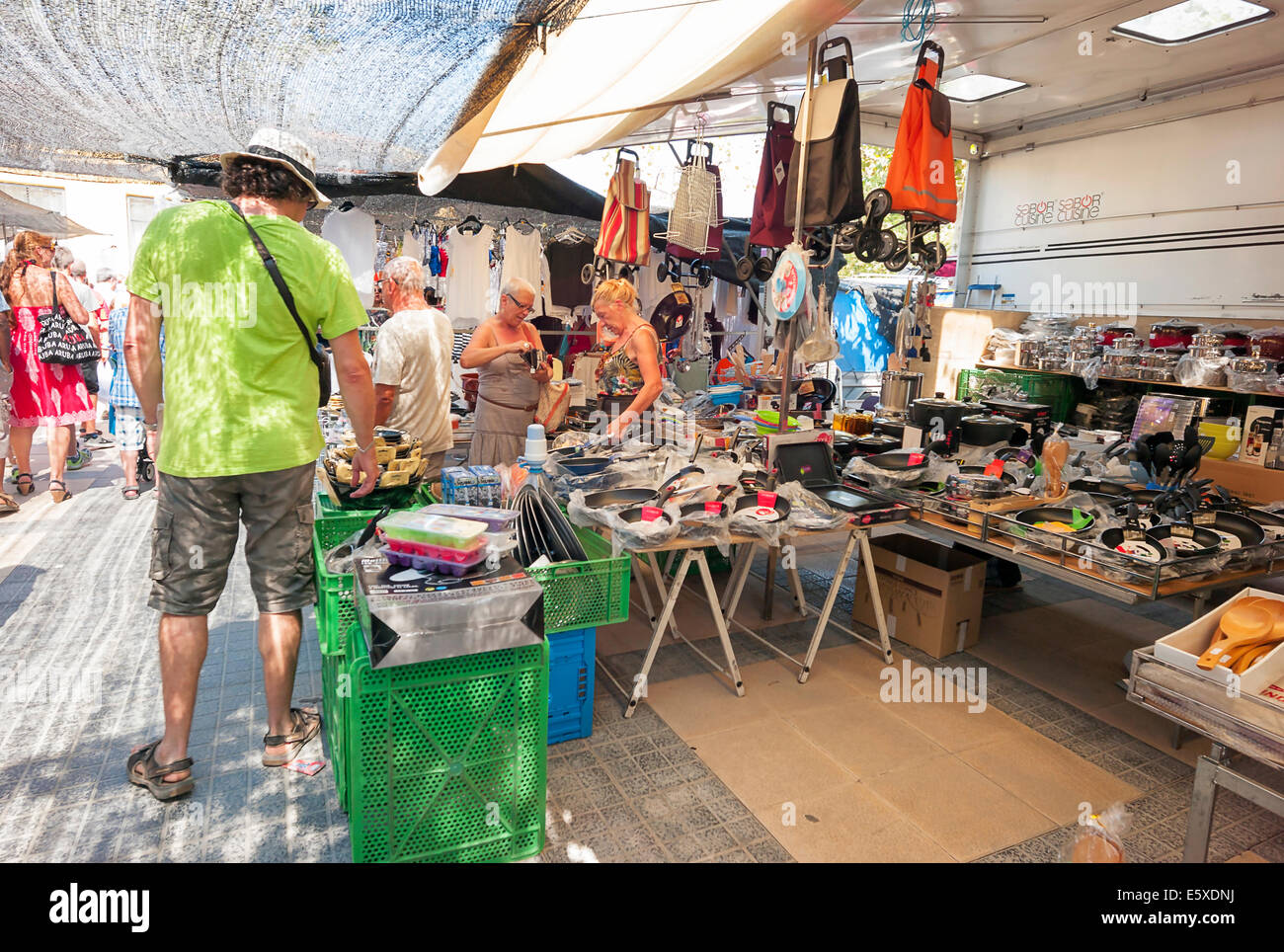 -Public Markets in the Streets- Cambrils Village, Catalonia (Spain). Stock Photo