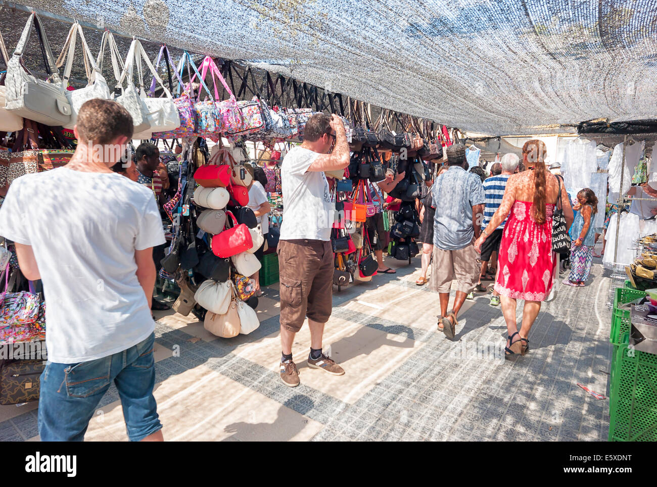 -Public Markets in the Streets- Cambrils Village, Catalonia (Spain). Stock Photo