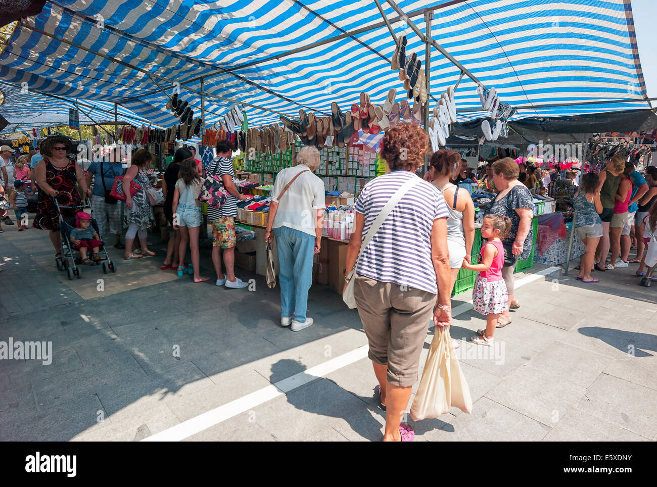 -Public Markets in the Streets- Cambrils Village, Catalonia (Spain). Stock Photo