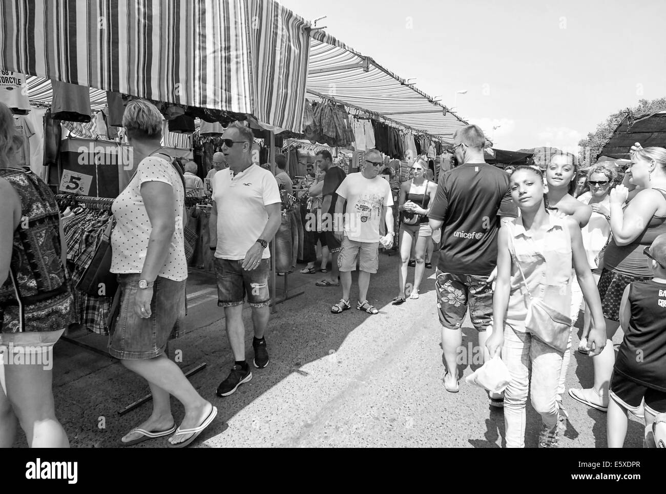 -Public Markets in the Streets- Cambrils Village, Catalonia (Spain). Stock Photo