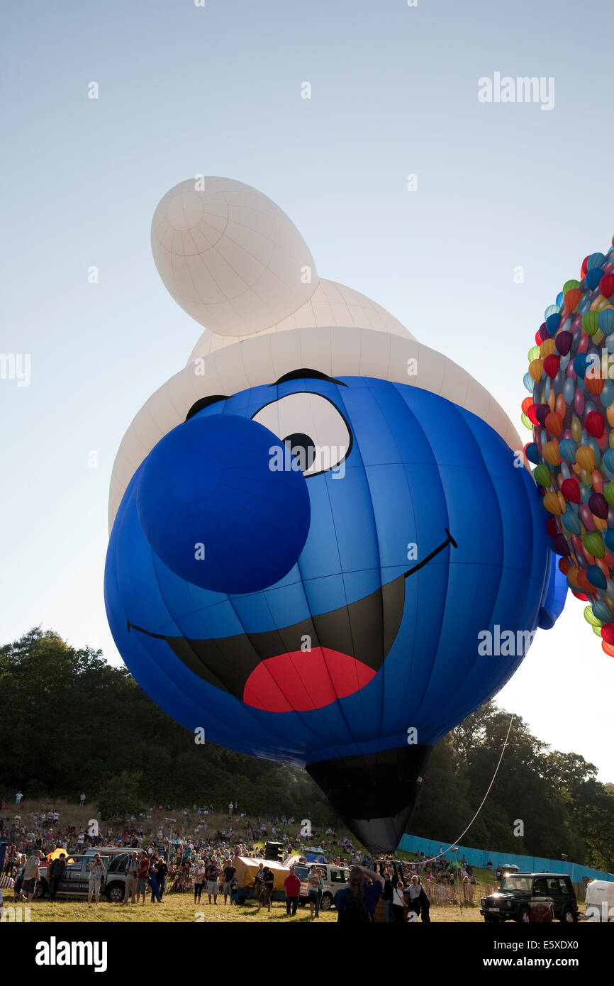 Bristol, UK. 7th August, 2014. Smurf is new this year at the Bristol International Balloon Fiesta Credit: Keith Larby/Alamy Live News Stock Photo