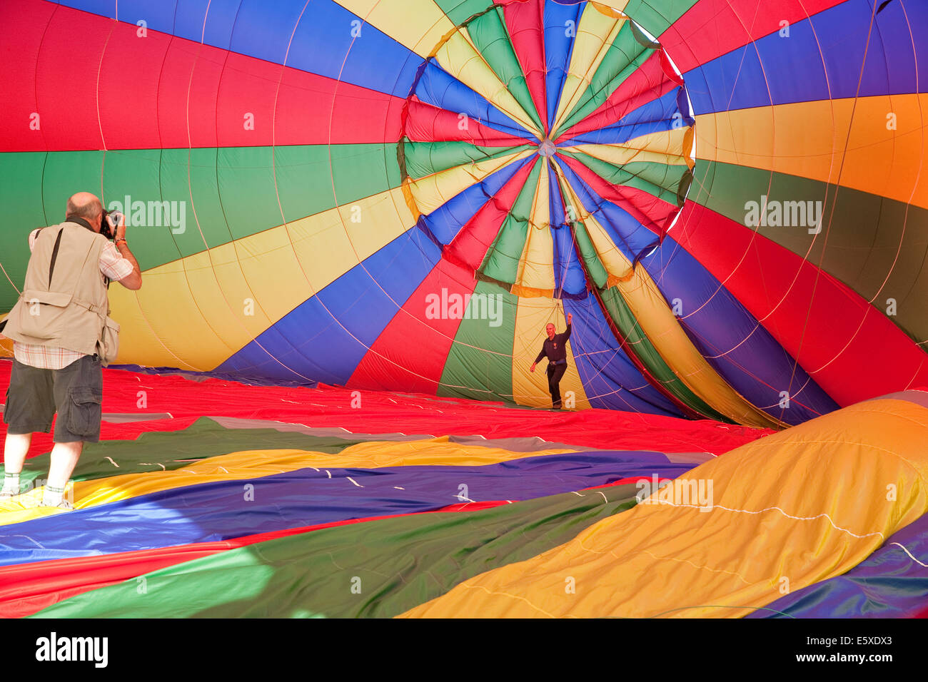 Bristol, UK. 7th August, 2014. Standing inside a balloon at the Bristol International Balloon Fiesta Credit: Keith Larby/Alamy Live News Stock Photo
