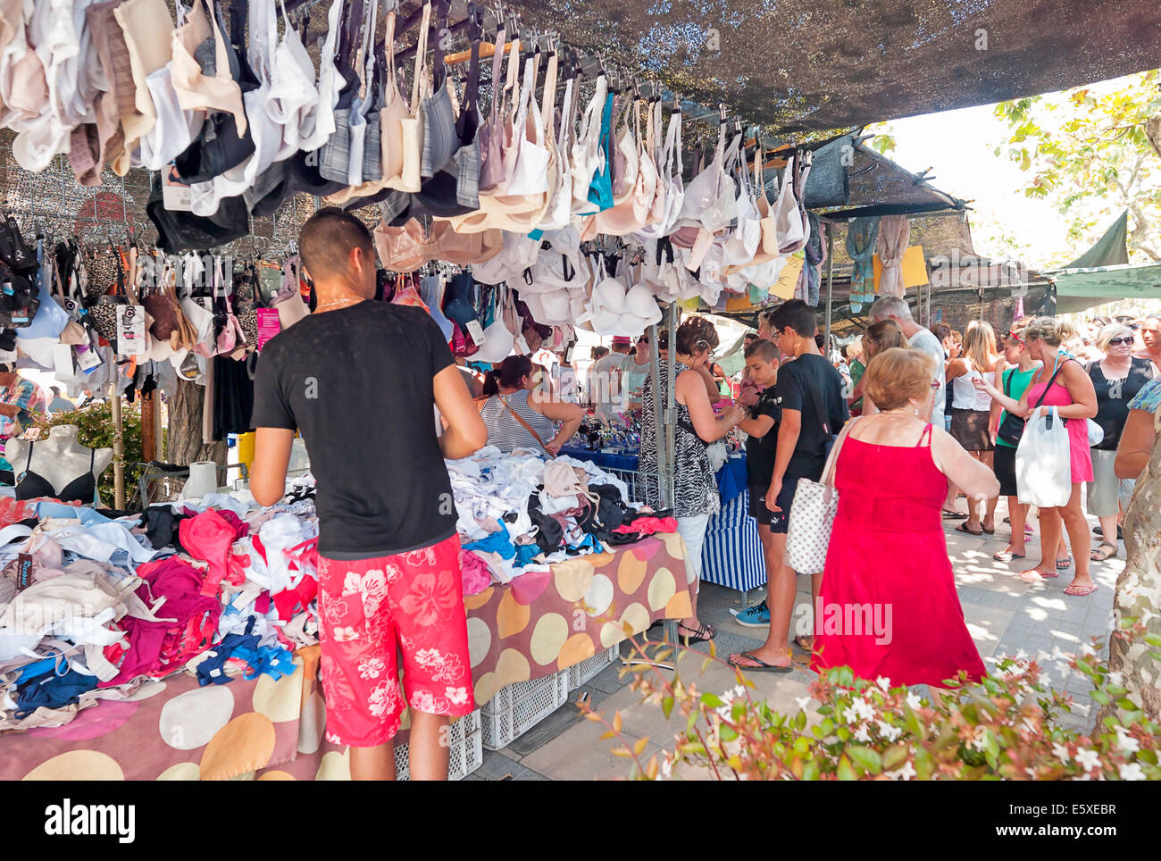 -Public Markets in the Streets- Cambrils Village, Catalonia (Spain). Stock Photo