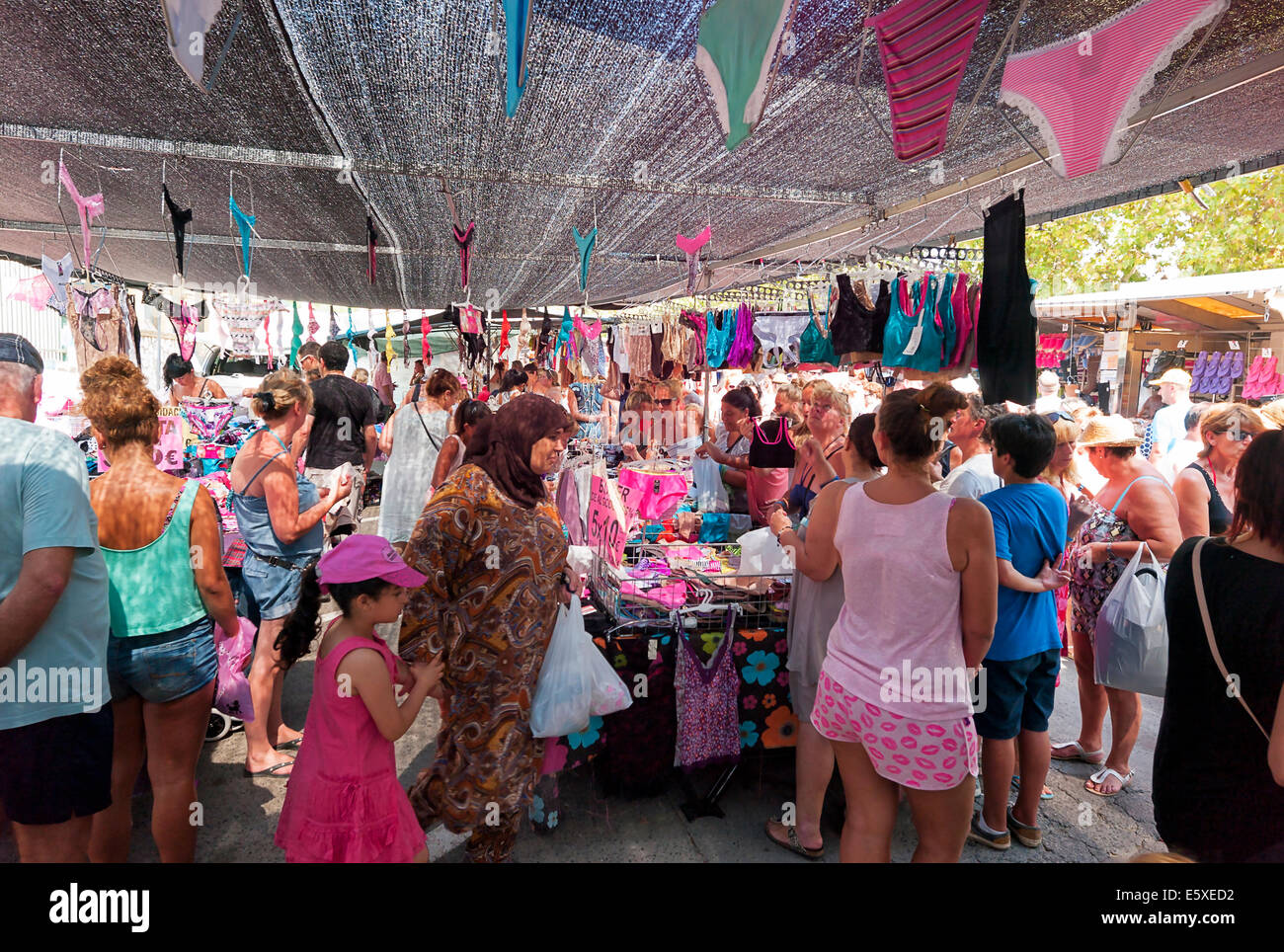 -Public Markets in the Streets- Cambrils Village, Catalonia (Spain). Stock Photo