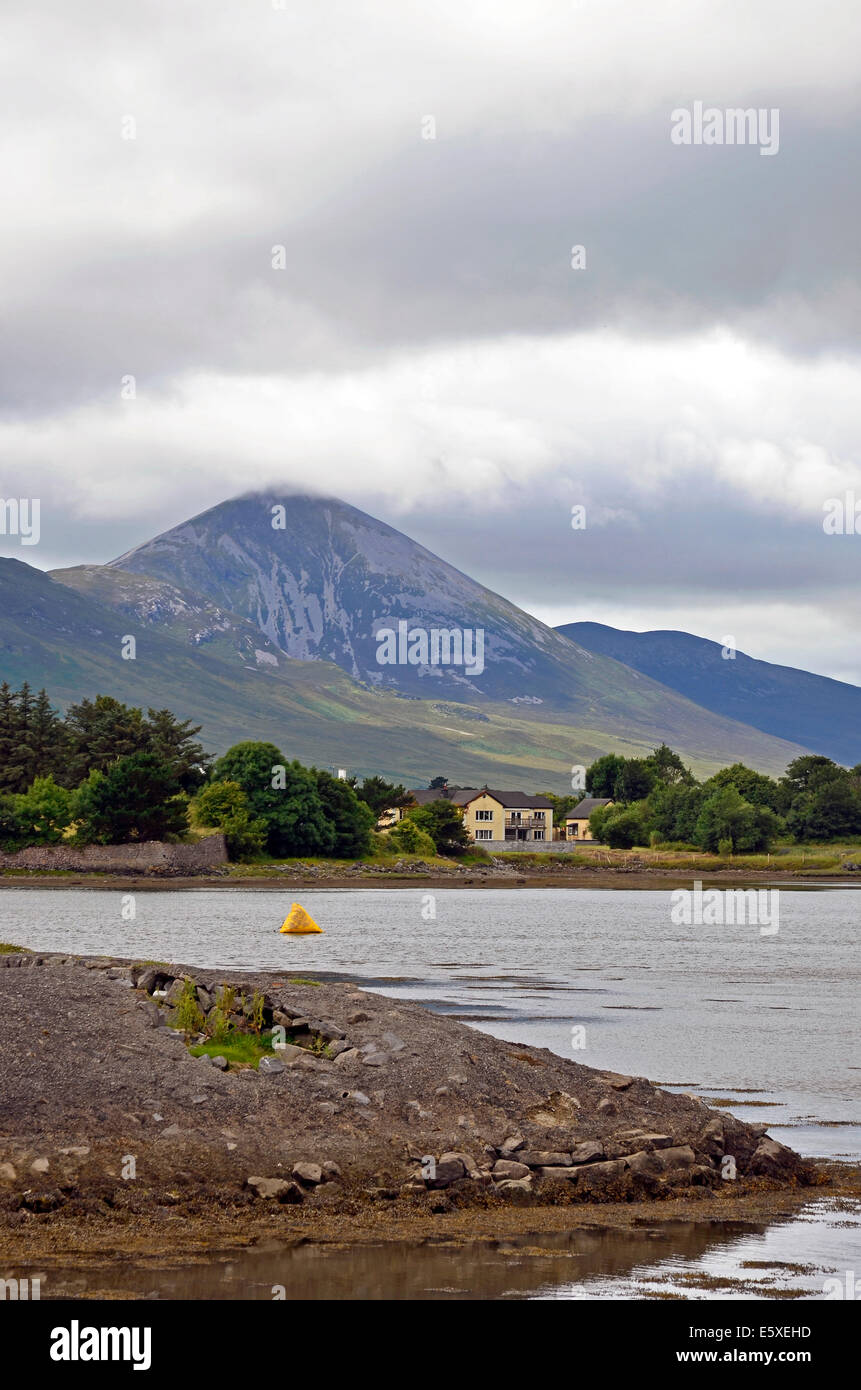 Croagh Patrick mountain seen from the entrance to the harbour at