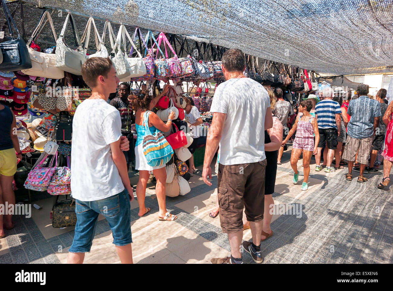 -Public Markets in the Streets- Cambrils Village, Catalonia (Spain). Stock Photo