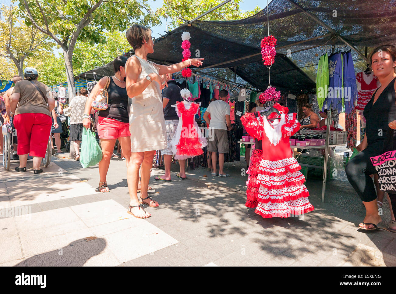 -Public Markets in the Streets- Cambrils Village, Catalonia (Spain). Stock Photo