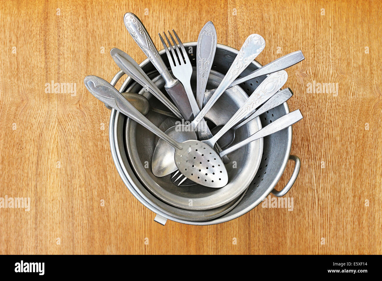 Old aluminum cookware Stock Photo