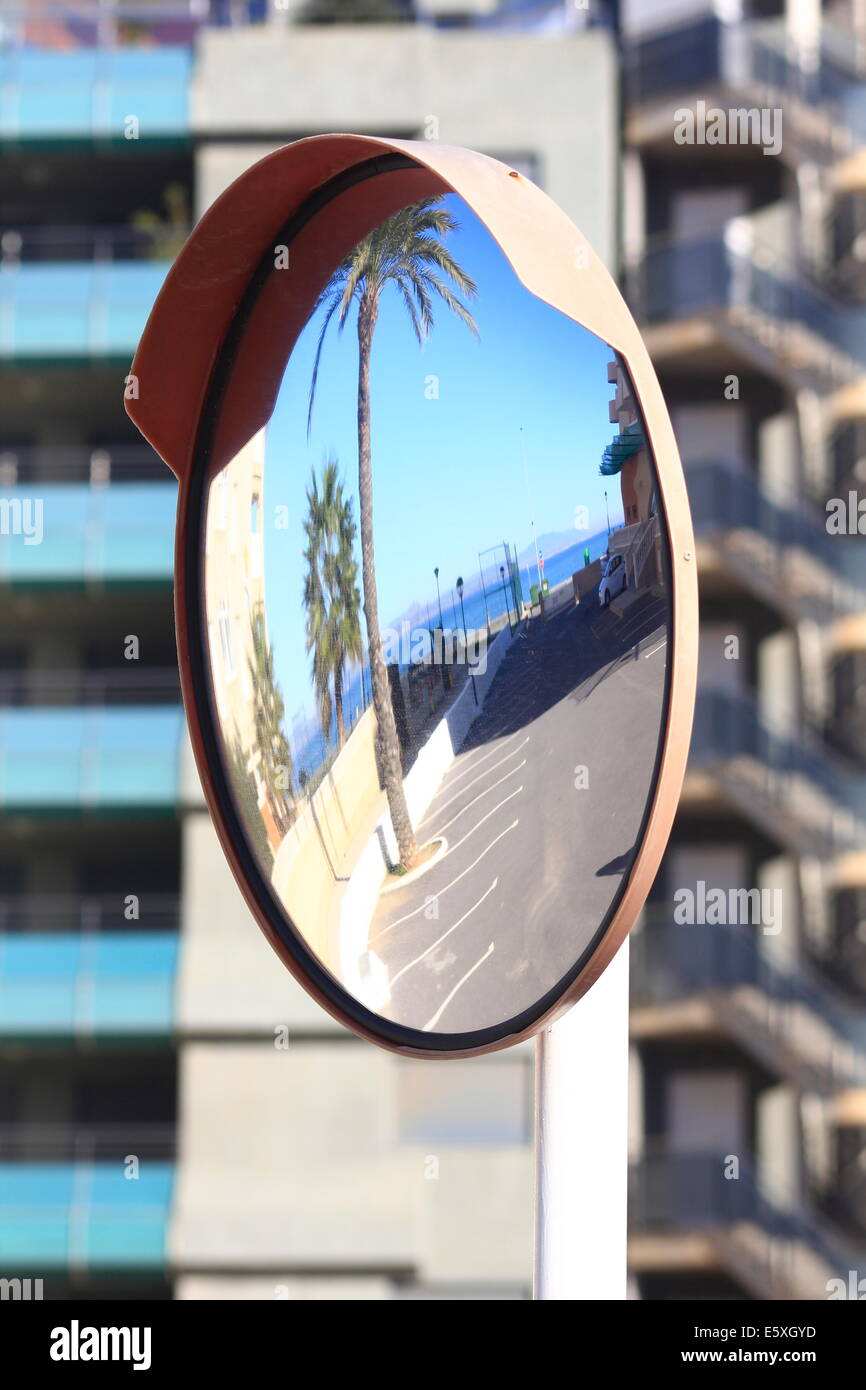 convex mirror for traffic at the corners Stock Photo