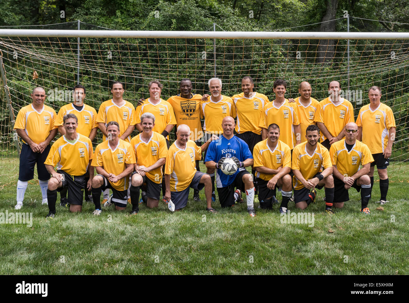 Master division amateur soccer team. Stock Photo