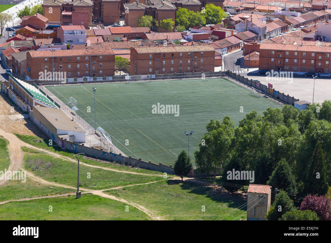Panoramic of a football field with artificial turf Stock Photo