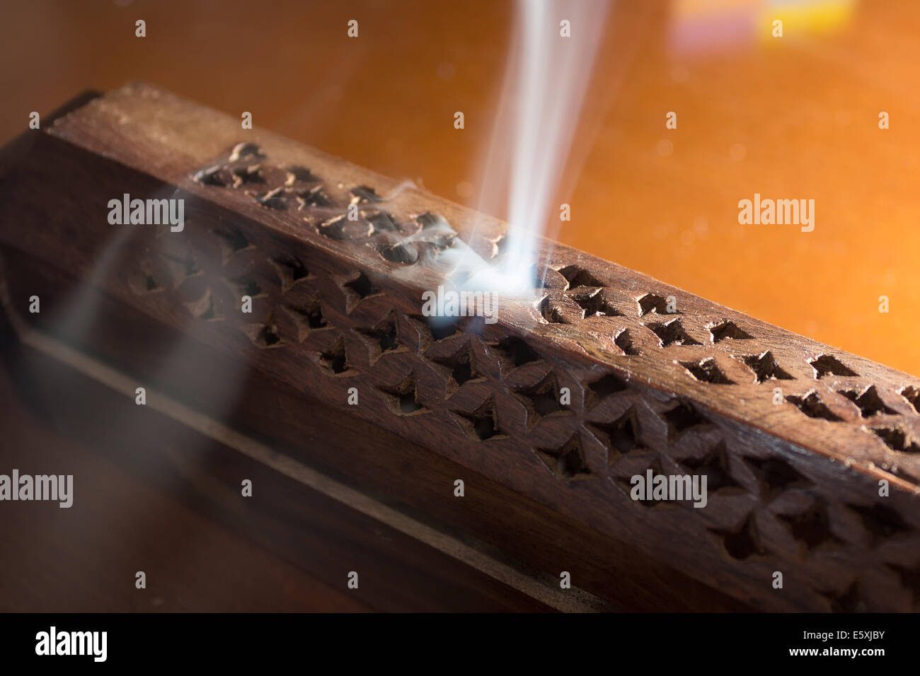wooden box with incense and smell smoke coming out Stock Photo Alamy